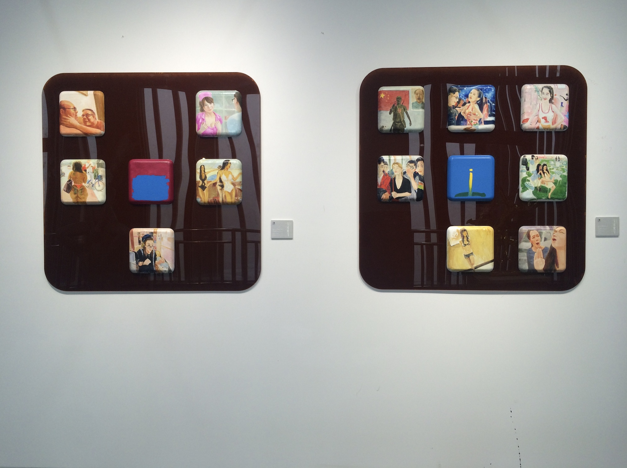 Installation view of paintings from Social Media Circle